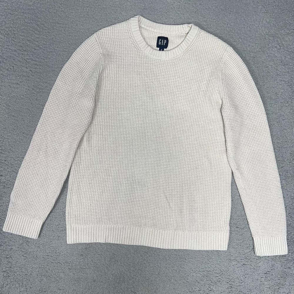 VTG Gap Sweater Women's Sz M Cream Waffle Knit Textured Crew Neck Sweatshirt Y2K